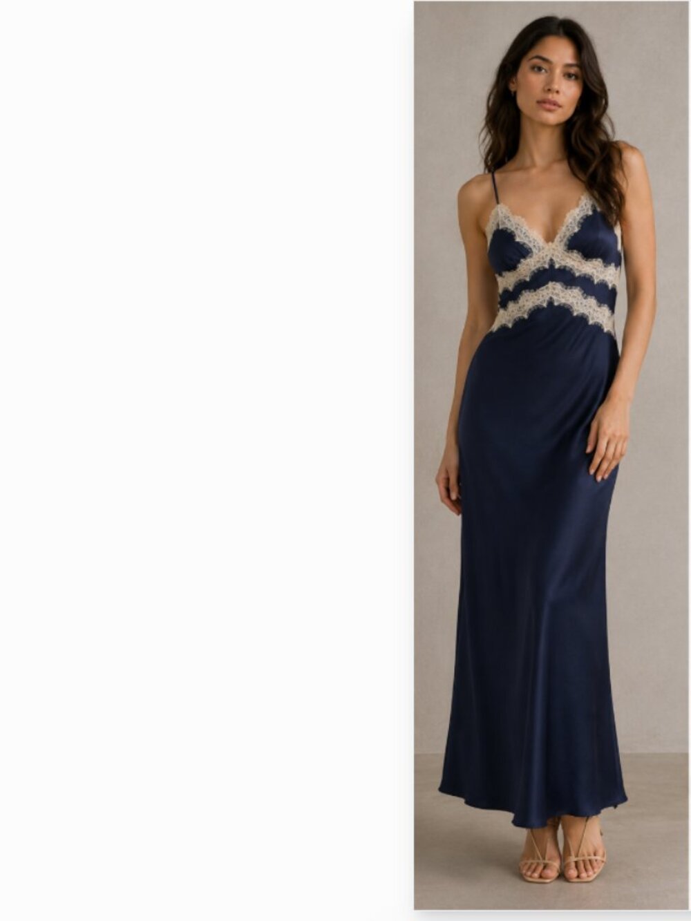 THIRTY THIRTY Viral Blue Satin Slip Dress White Lace Spaghetti Straps NWT XS M